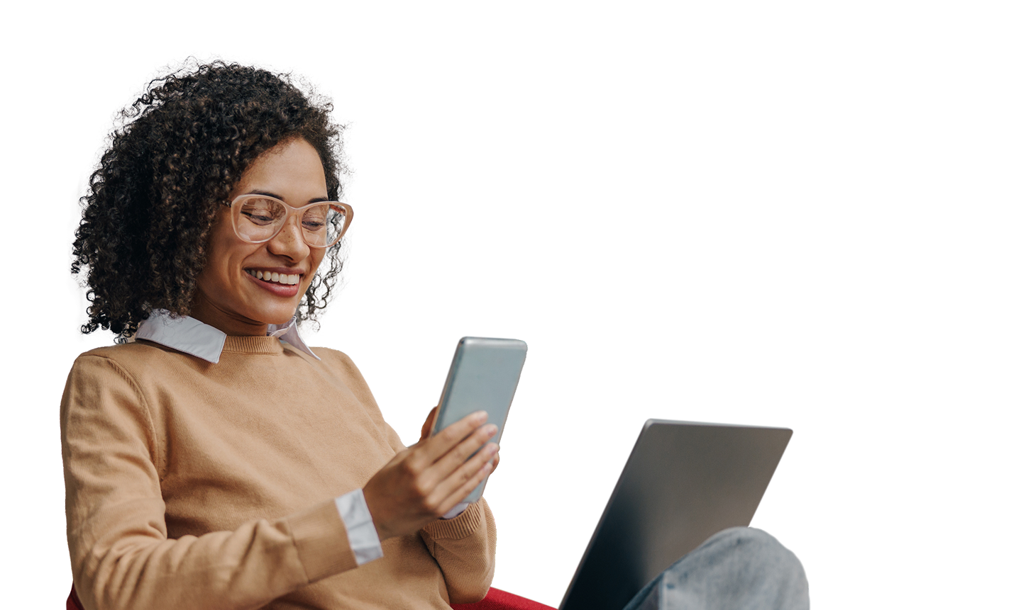 Smiling woman with phone